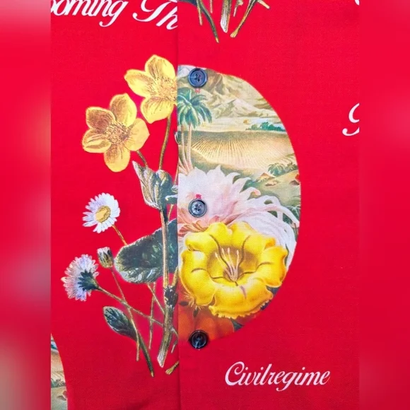 CivilRegime Tropical Flair Button Down Casual Shirt Red Yellow Mens Size Large - Picture 9 of 17